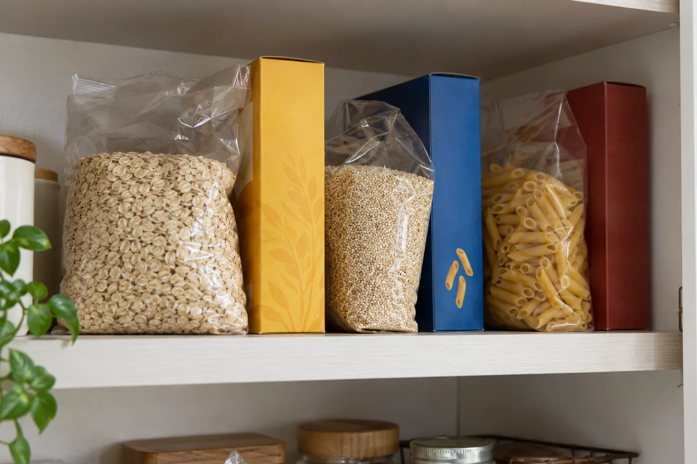Unopened replacement packages share a pantry reserve shelf.