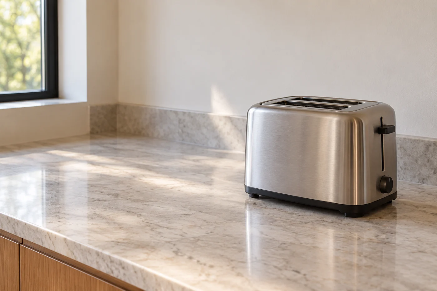 Plain toaster on a clear open countertop