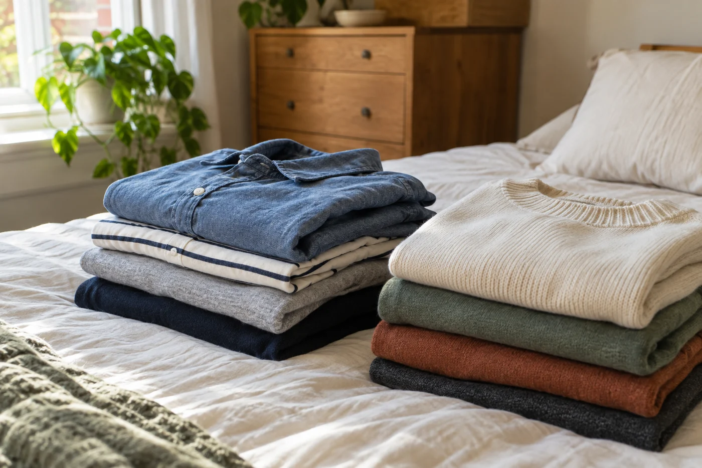 Casual garments prepared for seasonal storage
