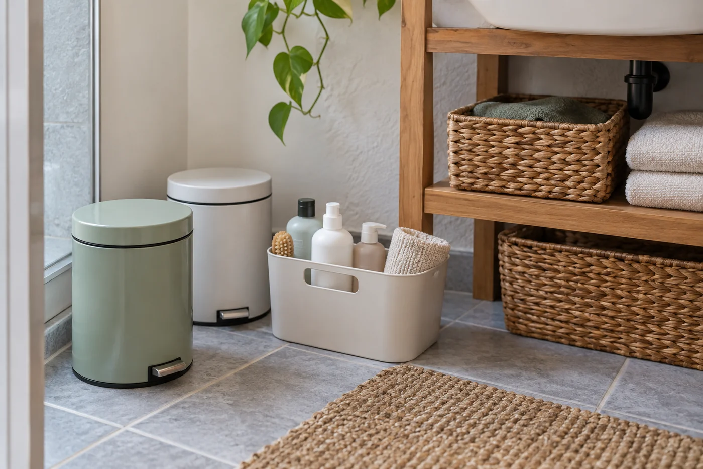 Separate removable containers for bathroom supplies