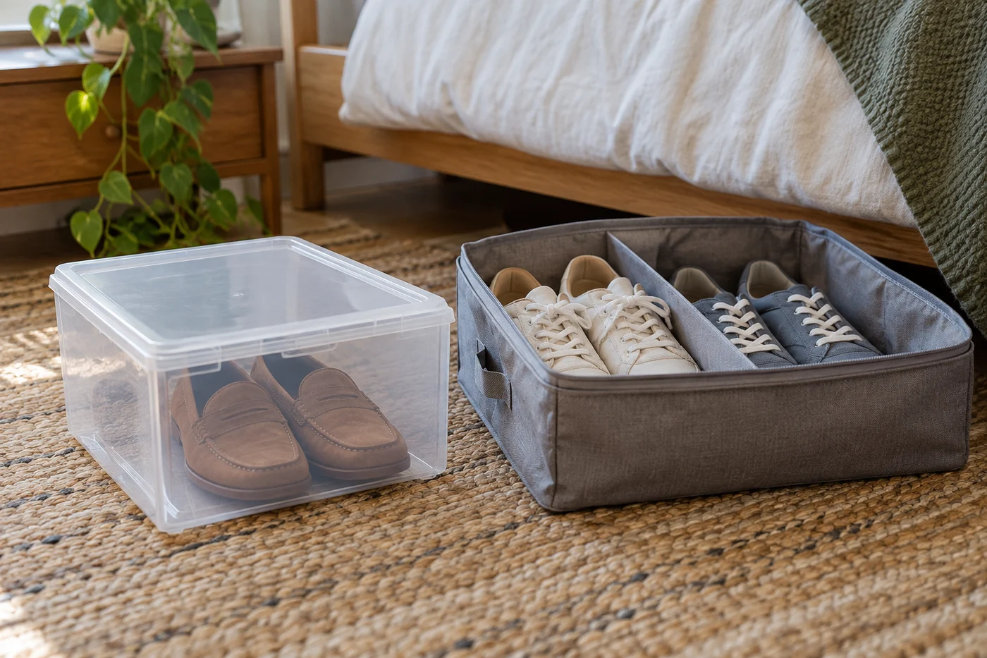 Covered box and divided case for different shoe shapes