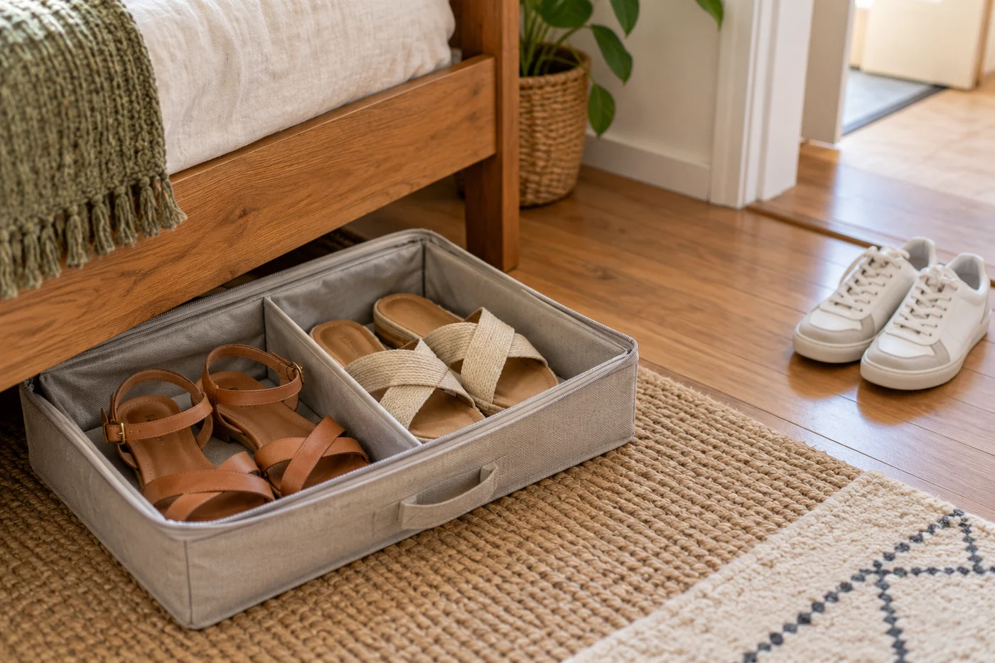 Seasonal shoes grouped in an accessible shallow case